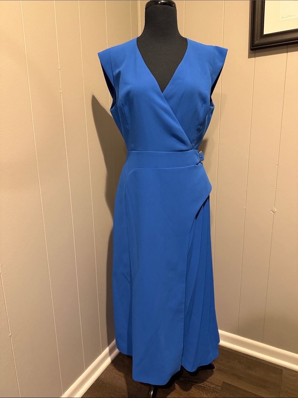 B45 Karen Millen Women’s 8 Cobalt Blue Sleeveless Wrap Maxi Asymmetrical Dress